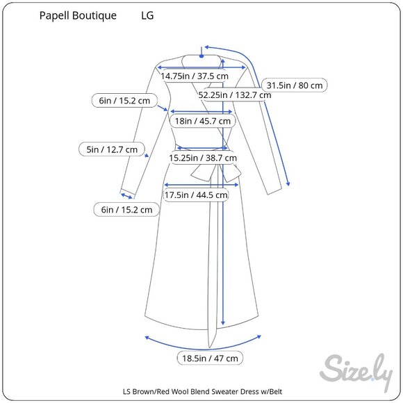 Papell Boutique Long Sleeve Brown Red V-Neck Wool Blend Sweater Dress w/Belt LG - Picture 6 of 6